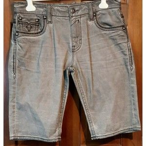 Rock Revival Men's Grey Denim Shorts Size 38